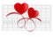 Two Red Hearts with red ribbon on electrocardiogram.
