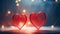 Two red hearts on a stylish romantic background with a beautiful bokeh. Love, relationships, dating. Valentine's day