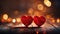 Two red hearts on a stylish romantic background with a beautiful bokeh. Love, relationships, dating. Valentine's day