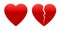 Two red hearts, whole and broken