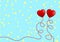 Two Red Hearts and Yellow Dots Pattern in Light Blue Background