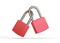 Two red locked padlocks isolated on white background