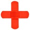 Two red medical plaster red cross symbol with clipping path and copy space for your text