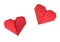 Two red origami hearts on white background. Isolated Valentines