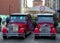 Two red reto-styled electric tourist cars in the Old Town of GdaÅ„sk. Poland