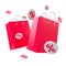 Two red shopping bags. Black friday concept. Holiday sale, lucky win surprise. 3d rendering