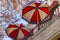Two Red, White, and Blue Umbrellas