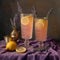 Two Ribbed Glasses of Lavender Lemonade. AI