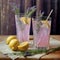 Two Ribbed Glasses of Lavender Lemonade. AI