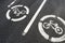 Two road signs `Bicycle path` on asphalt