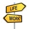 Two road signs - life or work choice