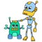 Two robots big and small make friends with each other, doodle icon image kawaii