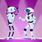 Two Robots Dancing At Disco Vector. Isolated Illustration