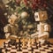 Two robots playing chess on a chess board. Generative AI image.