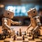 Two robots playing a game of chess on a table. Generative AI image.