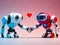 Two robots show each other feelings. Love robots concept. Generative AI