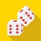 Two rolling white dice icon, flat style