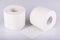 Two rolls of white toilet paper isolated. The paper product used in the sanitary and hygienic purposes