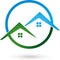 Two roofs, houses, real estate and roofing logo
