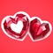 Two ruby hearts vector angular illustration