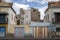 Two rundown garages in a street in Mindelo on the island of Sao Vicente in Cape Verde