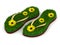 Two sandals with green grass and yellow flowers