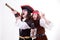 Two scared pirates on white background