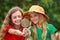 Two school girls exploring the nature