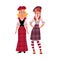 Two Scottish women in national clothes, tartan berets and kilts