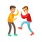Two Screaming Boys Fist Fight Positions, Aggressive Bully In Long Sleeve Red Top Fighting Another Kid Who Is Weaker But