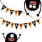 Two screaming monster head silhouette. Bunting flags pack Happy Halloween letters. Flag garland. Hanging upside down. Black Funny