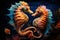 Two seahorses swimming in the water. Concept of love and friendship AI Generated Generative AI