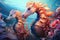 Two seahorses in the water. 3D illustration. 3D rendering. AI Generated Generative AI
