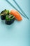 Two seaweed Sushi Chuka and sushi nigiri with salmon