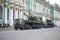 Two self-propelled artillery cannons Msta-S on trailers. Preparation for holding a parade in honor of the Victory Day