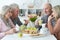 Two Senior couples drinking tea