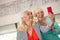 Two senior excited women making selfie and having fun