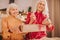 Two senior good-looking ladies in bright clothes feeling good