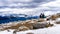 Two senior women enjoying the view on top of The Whistlers mountain in Jasper National Park