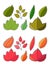 Two sets of different colored summer and autumn or fall colors hand drawn leaves with seam in doodle style.