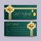 Two sets of gift certificate card design with decoration of golden color bow strip.
