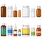 Two sets of various medicine vial in a row