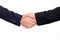 Two shaking hands people working assemble corporate meeting show symbol Join forces teamwork quality and effective personnel