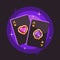 Two shiny playing card aces on purple background. Poker flat illustration