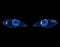 Two shiny technological neon HUD eyes on a black background. illustration