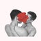 Two shirtless men, gay kissing behind paper. Freedom of love. Contemporary art collage. Valentine& x27;s Day