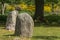 Two short menhir stones at Clava Cairns.