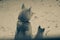 Two siberian husky dogs closeup portrait black and white