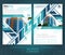 Two sided brochure or flayer template design with buildings blurred color photo. Mock-up cover in blue abstarct vector modern pett