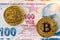 Two sides of golden physical bitcoin on turkish lira